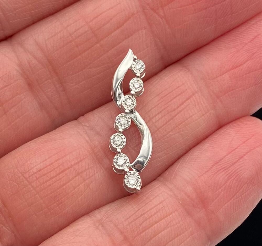 Sterling Silver Lab Grown Diamond Journey Pendant 925 S Curve 1" READ